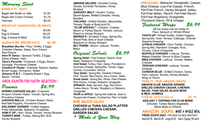 Amazon Cafe LI - Menu Back