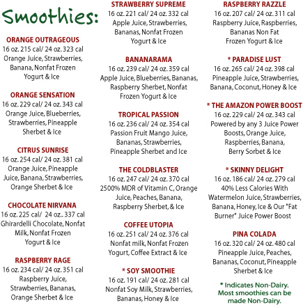 Amazon Cafe Smoothie Nutrition and Ingredients